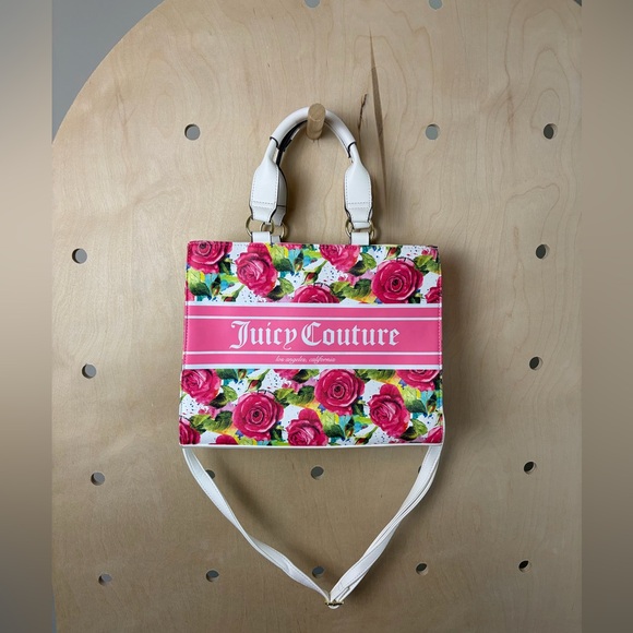 Juicy Couture Handbags - Juicy Couture Billboard Faux Leather Tote Multi-Rose Print With Crossbody Strap